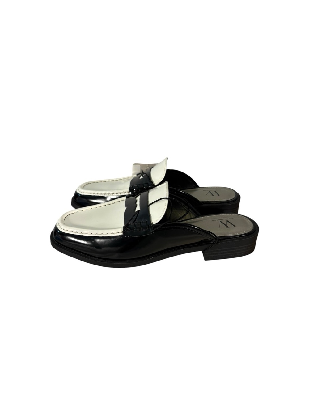 Worthington Destin Women’s 8.5 Loafer Mules Black White Patent Penny NWT